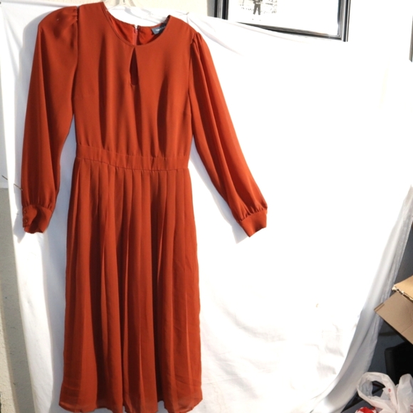 Anthropologie MOD CLOTH Keen On Pleats MIDI COTTON ORANGE DRESS - Picture 5 of 12